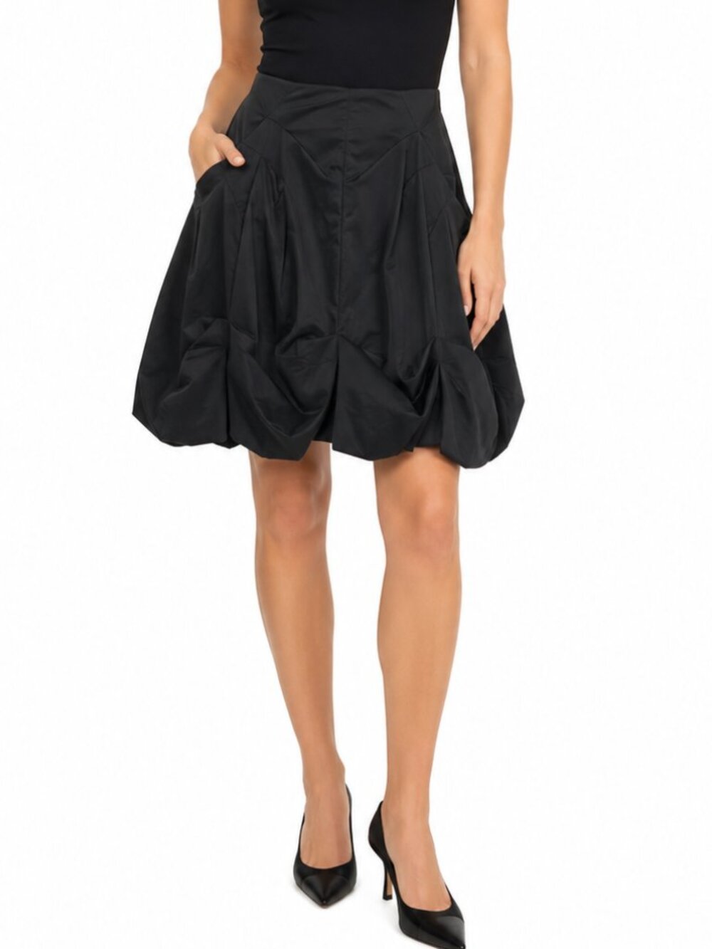 JOSEPH RIBKOFF Bubble Hem Skirt Black Sz 6 Knee Length Avant Garde Lagenlook